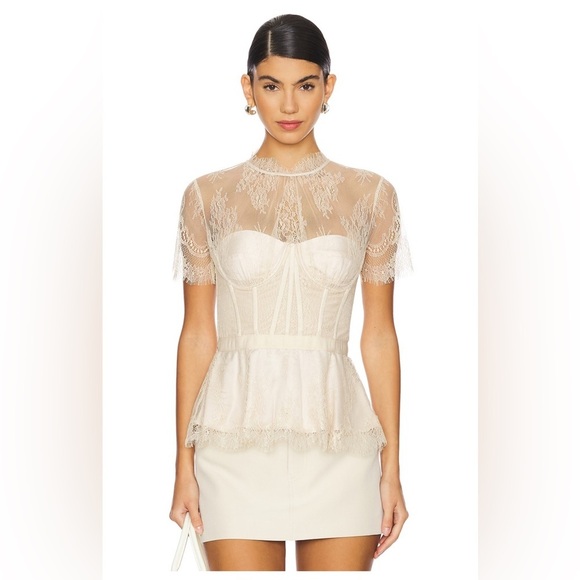 SIMKHAI Kehlani Lace Short Sleeve Corset Bustier in Champagne NWT - Picture 1 of 10